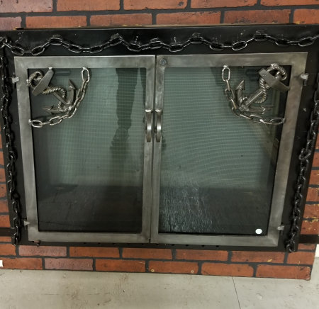 the mariner #1 Black oversize with chains frame with natural iron finish twin doors with anchors, standard smoke glass 